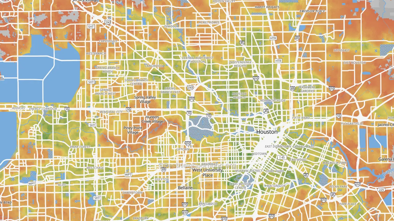 Bike Grade map of Houston, TX