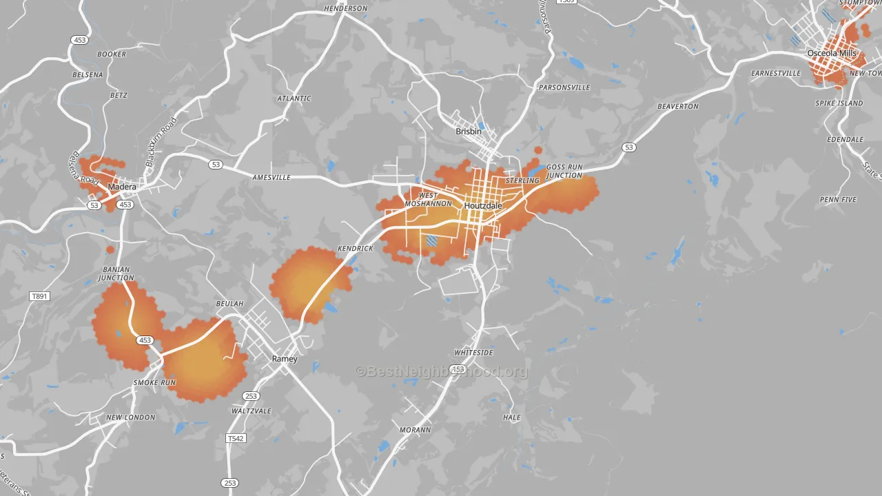 Bike Grade map of Houtzdale, PA