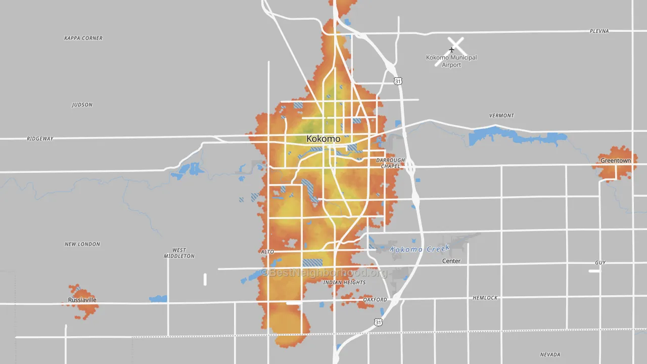 Bike Grade map of Howard County, IN