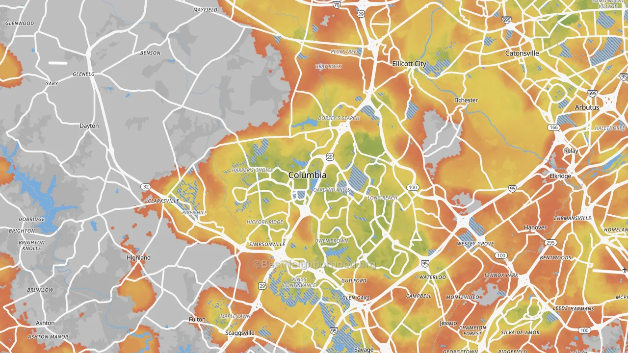 Bike Grade map of Howard County, MD