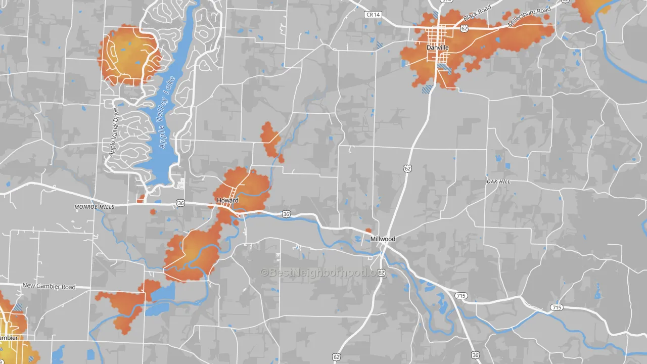 Bike Grade map of Howard, OH