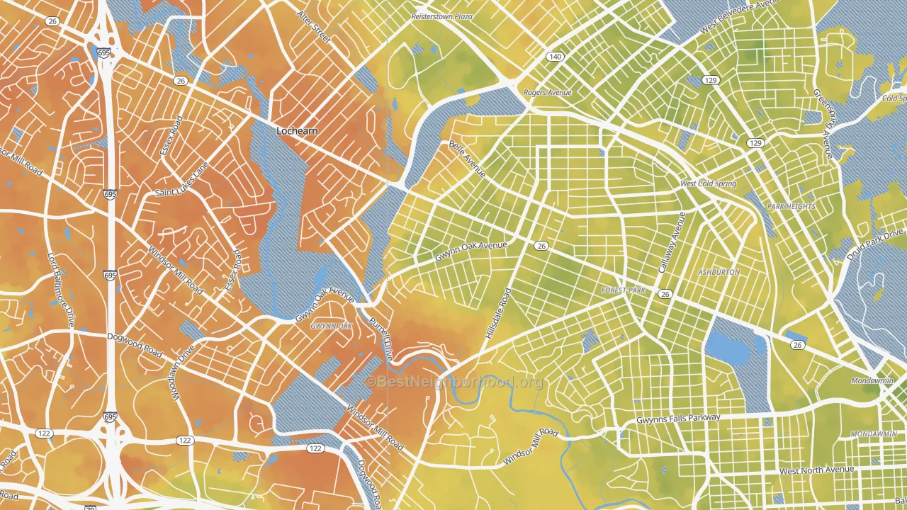 Bike Grade map of Howard Park, Gwynn Oak, MD