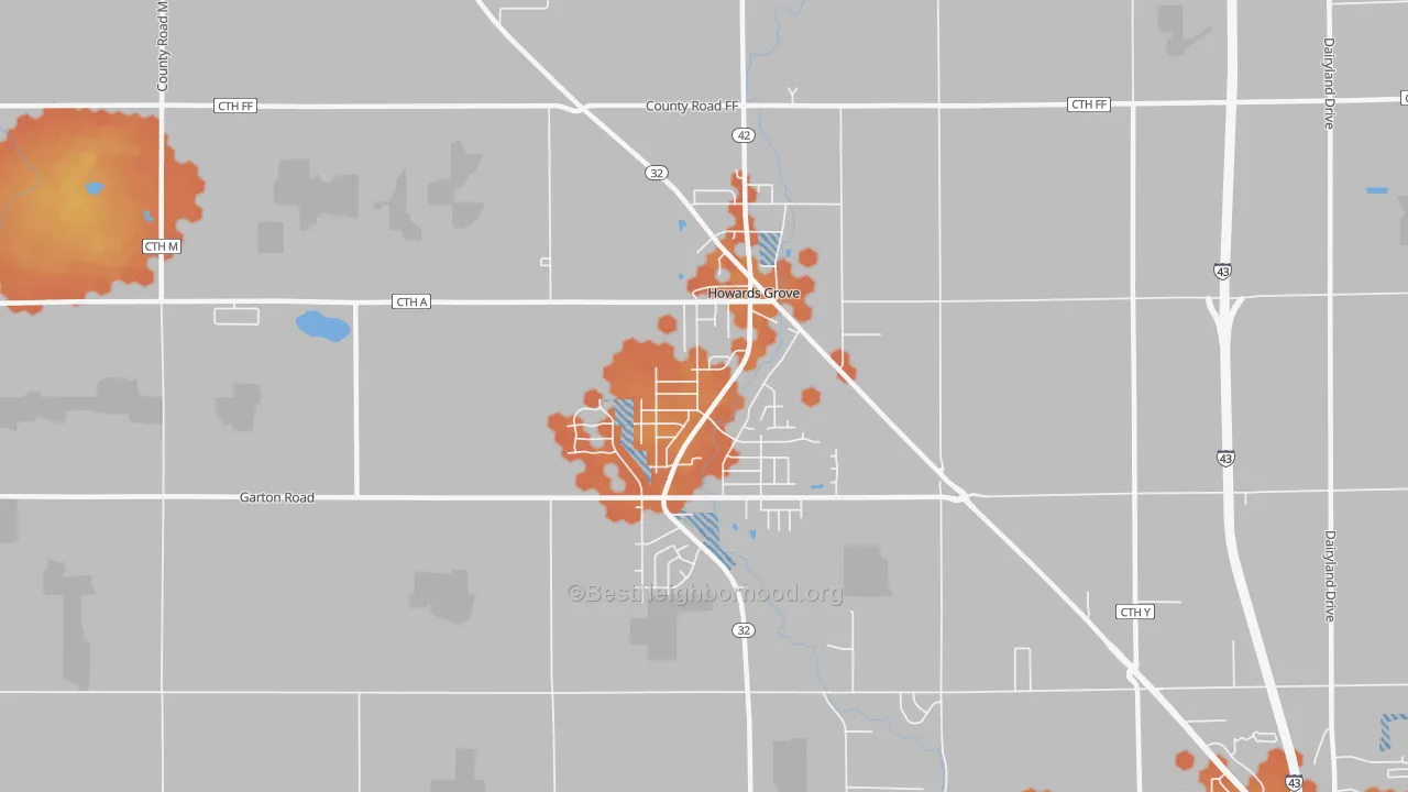 Bike Grade map of Howards Grove, WI