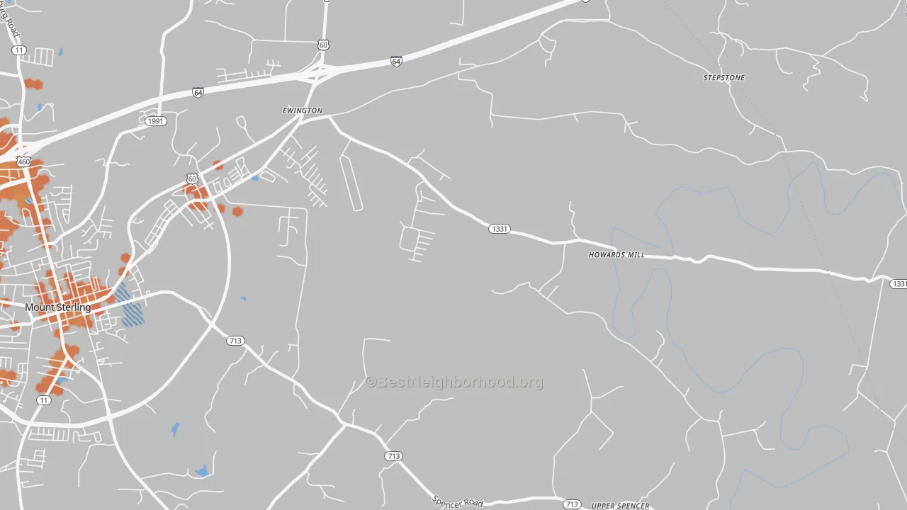Bike Grade map of Howards Mill, KY