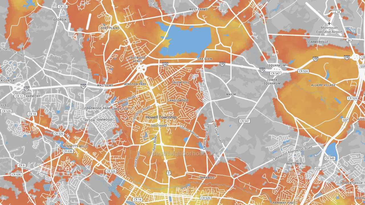 Bike Grade map of Howell, NJ