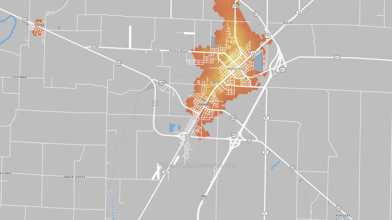 Bike Grade map of Hoxie, AR