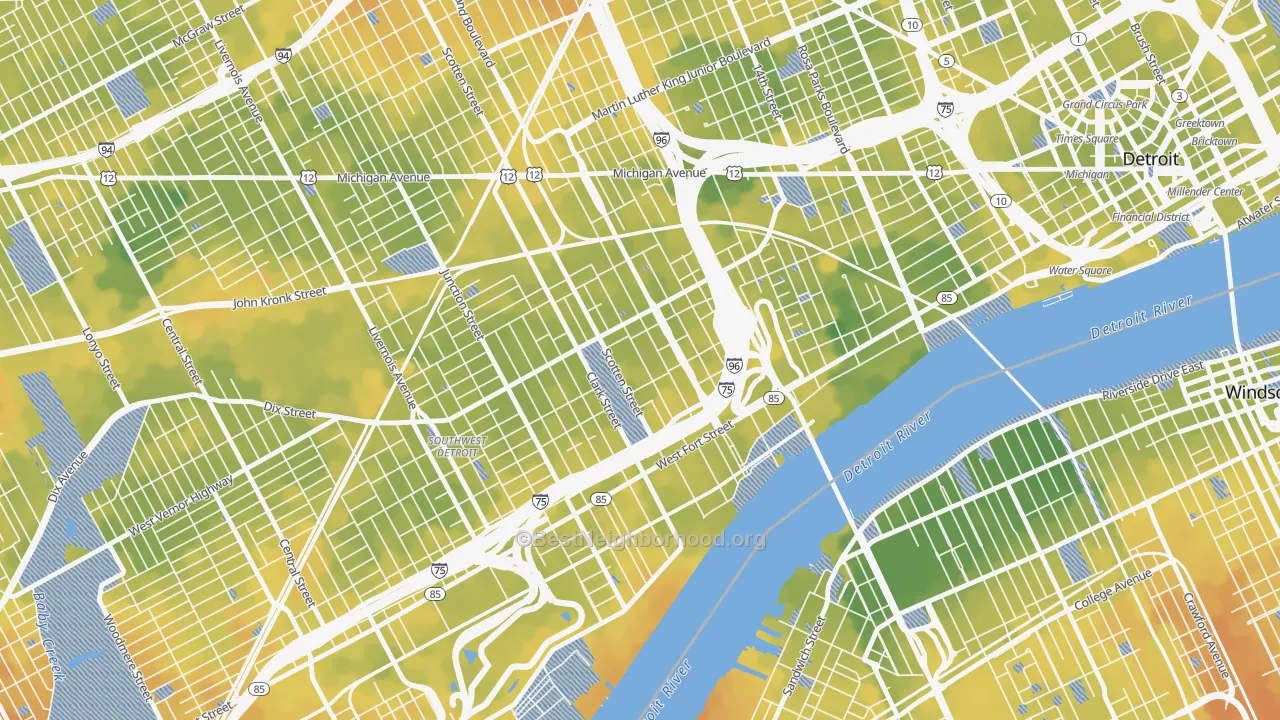 Bike Grade map of Hubbard-Richard, Detroit, MI