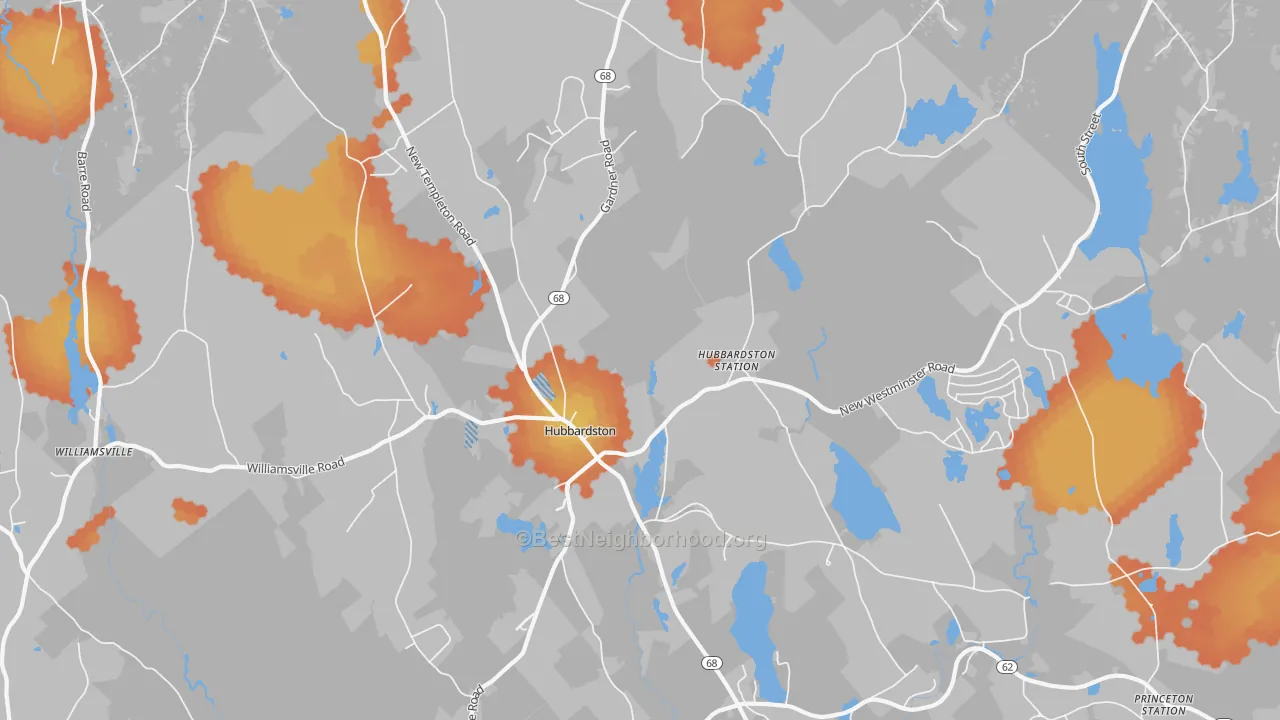 Bike Grade map of Hubbardston, MA