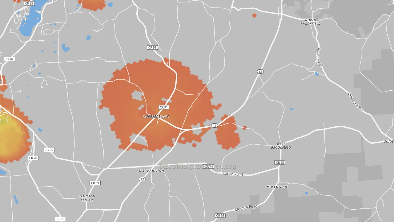 Bike Grade map of Hubbardsville, NY