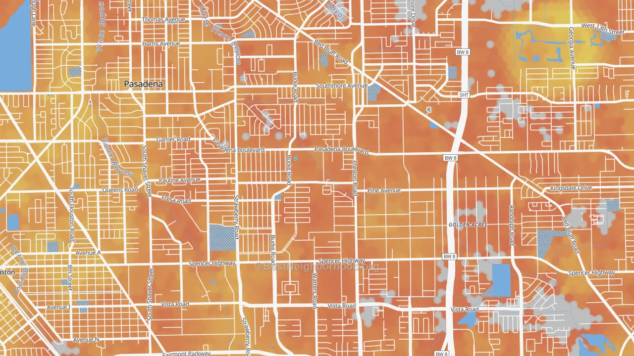 Bike Grade map of Hubbell, Pasadena, TX