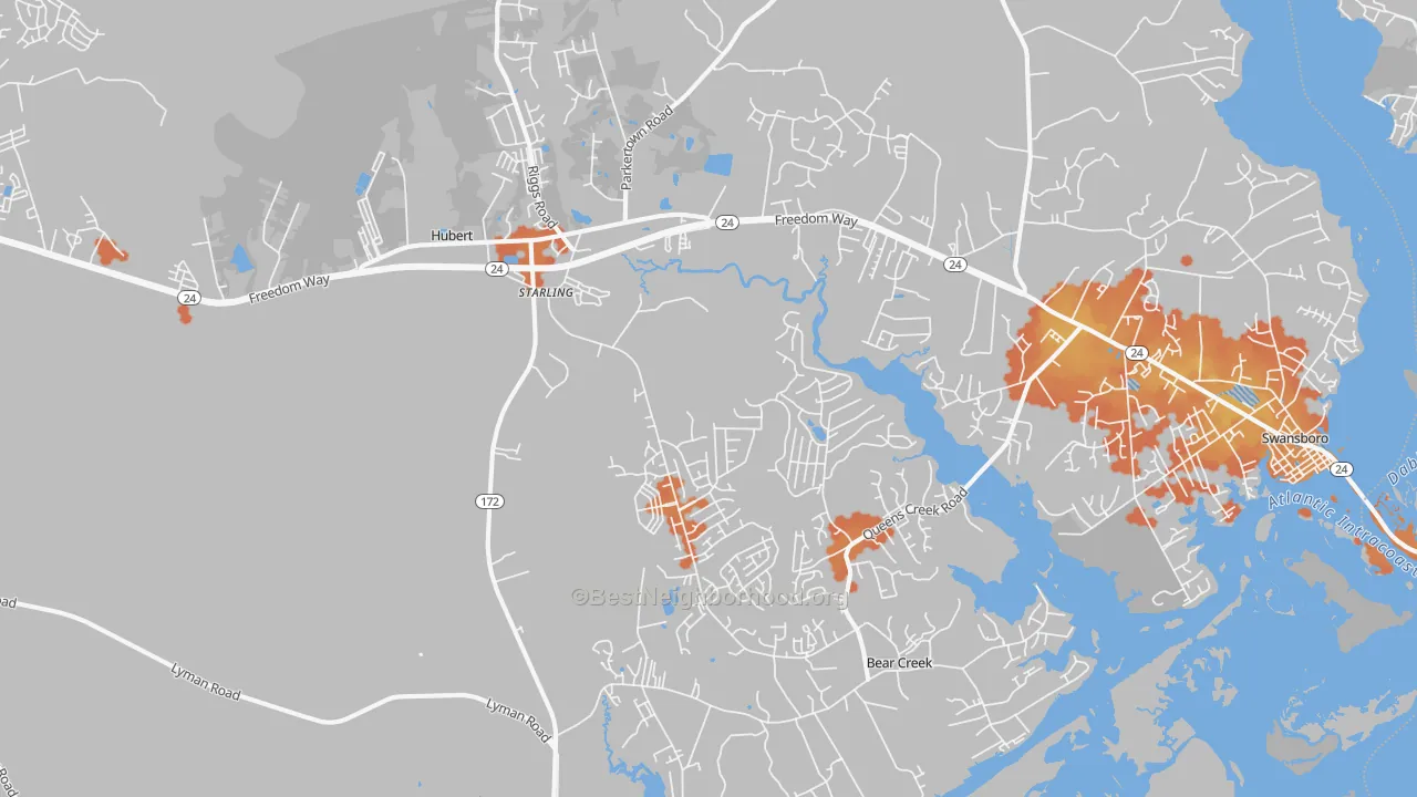 Bike Grade map of Hubert, NC
