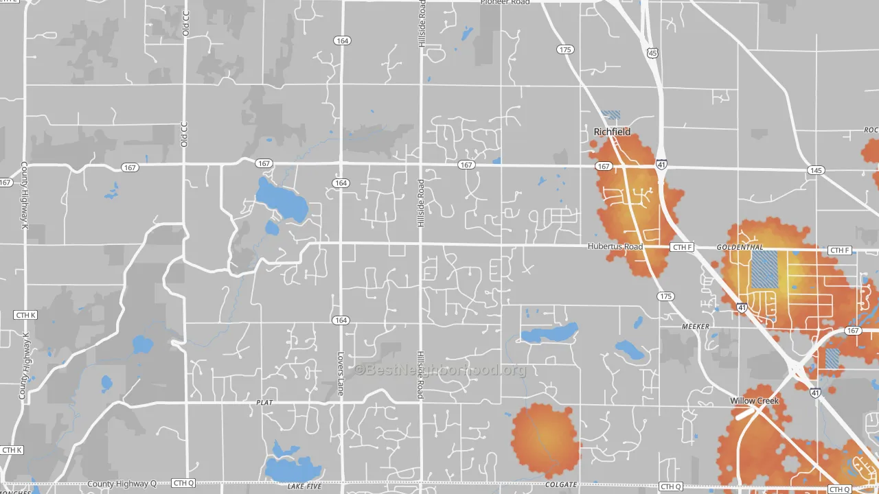 Bike Grade map of Hubertus, WI