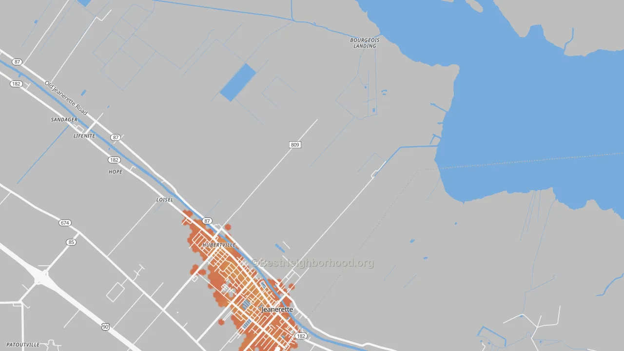 Bike Grade map of Hubertville, LA