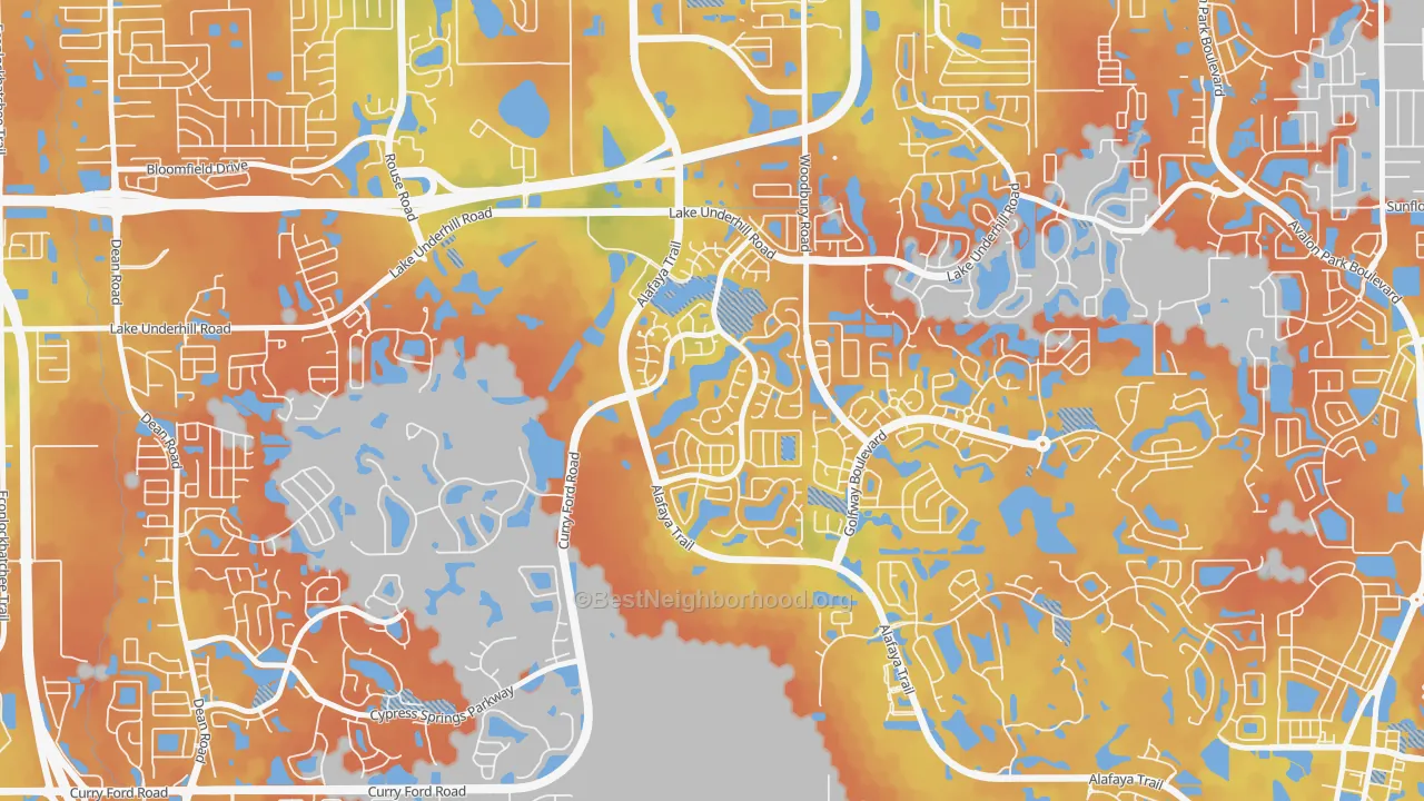 Bike Grade map of Huckleberry Fields, Alafaya, FL