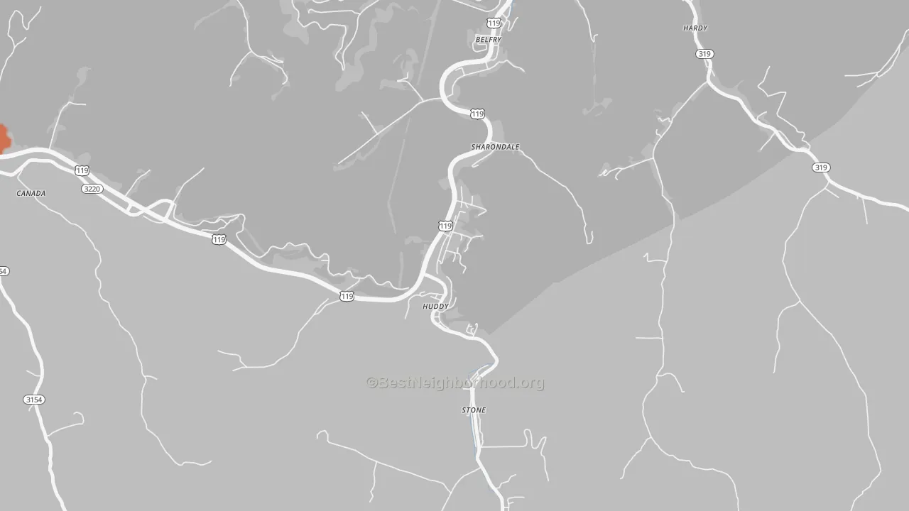 Bike Grade map of Huddy, KY