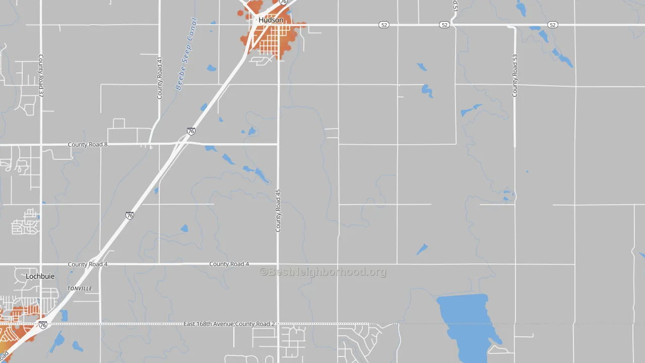 Bike Grade map of Hudson, CO