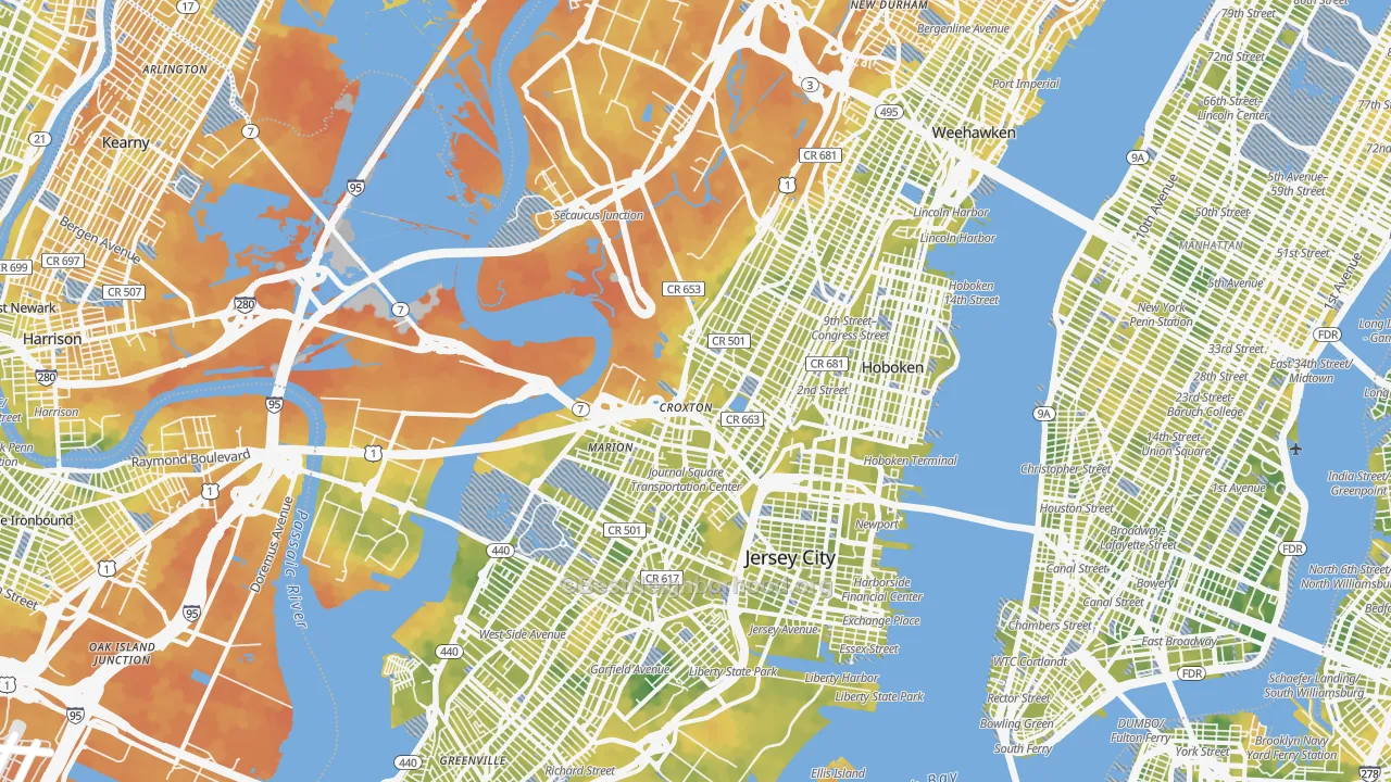 Bike Grade map of Hudson County, NJ