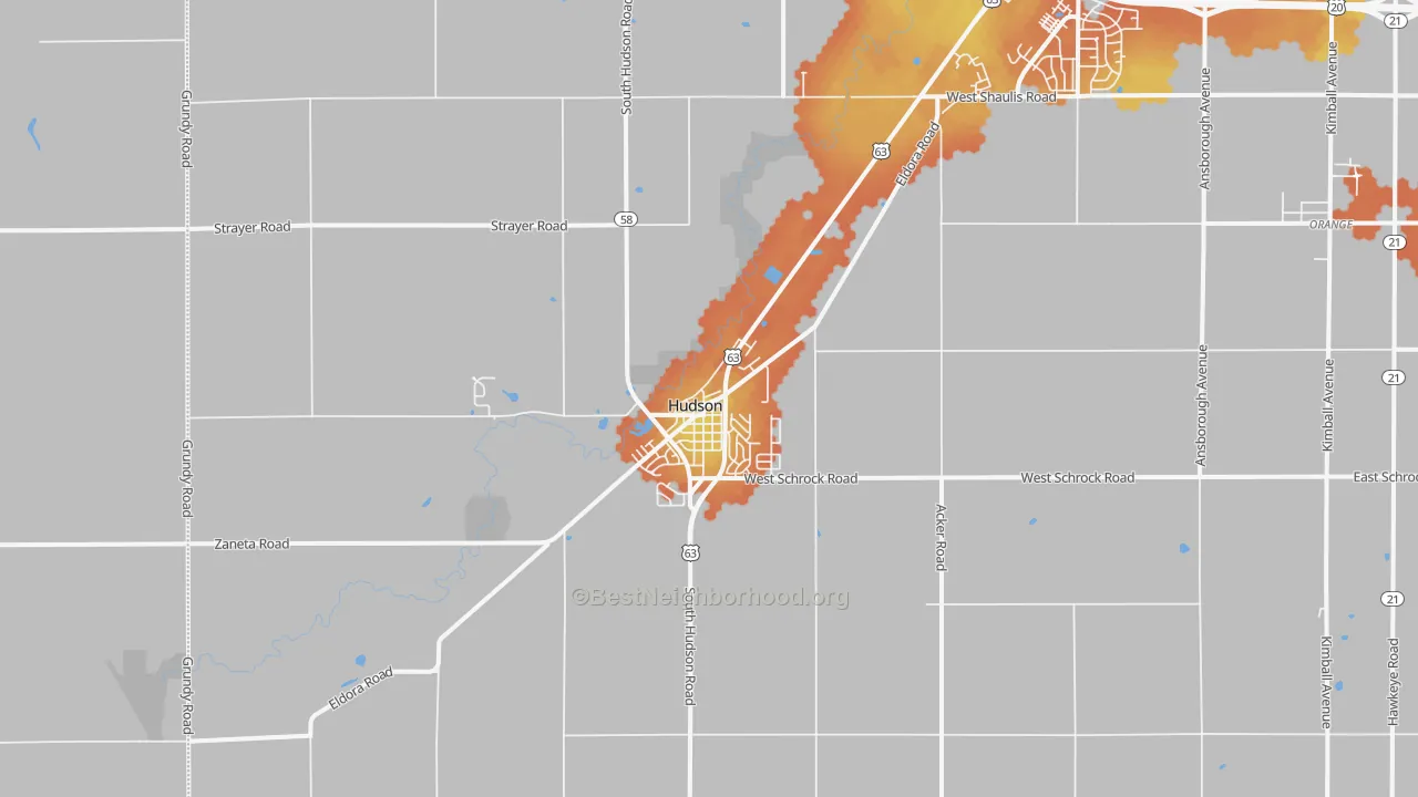Bike Grade map of Hudson, IA