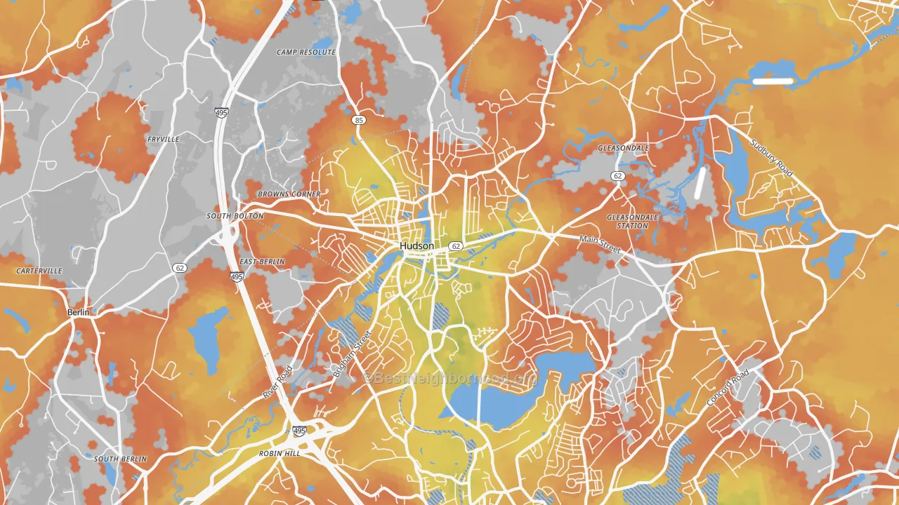 Bike Grade map of Hudson, MA