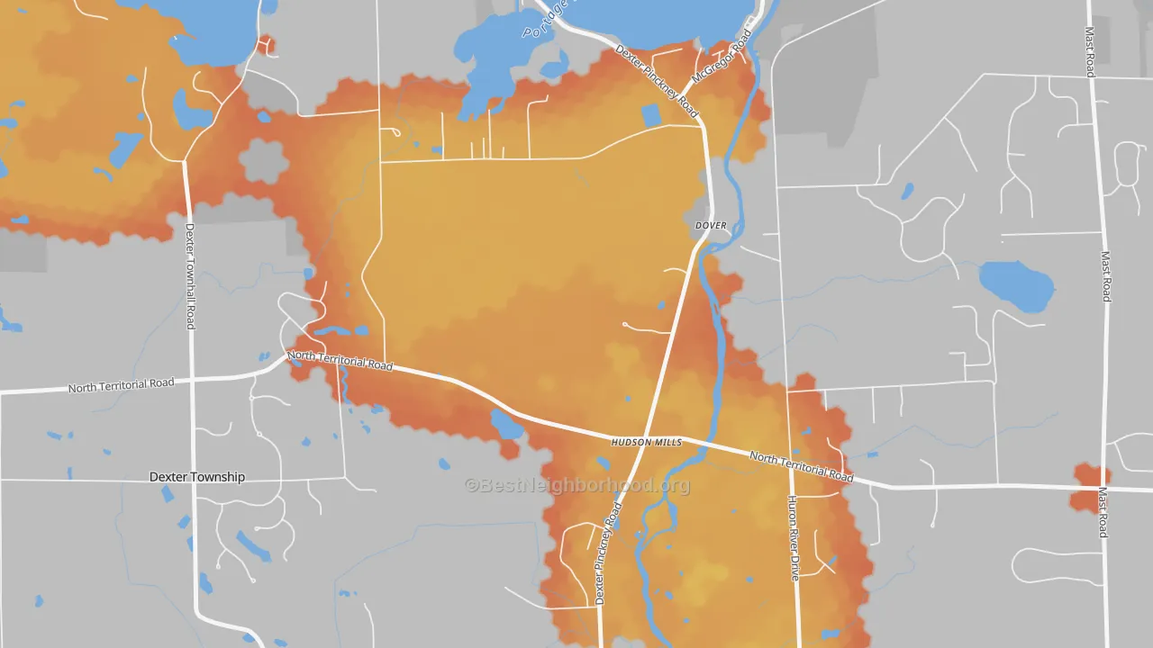 Bike Grade map of Hudson Mills, MI