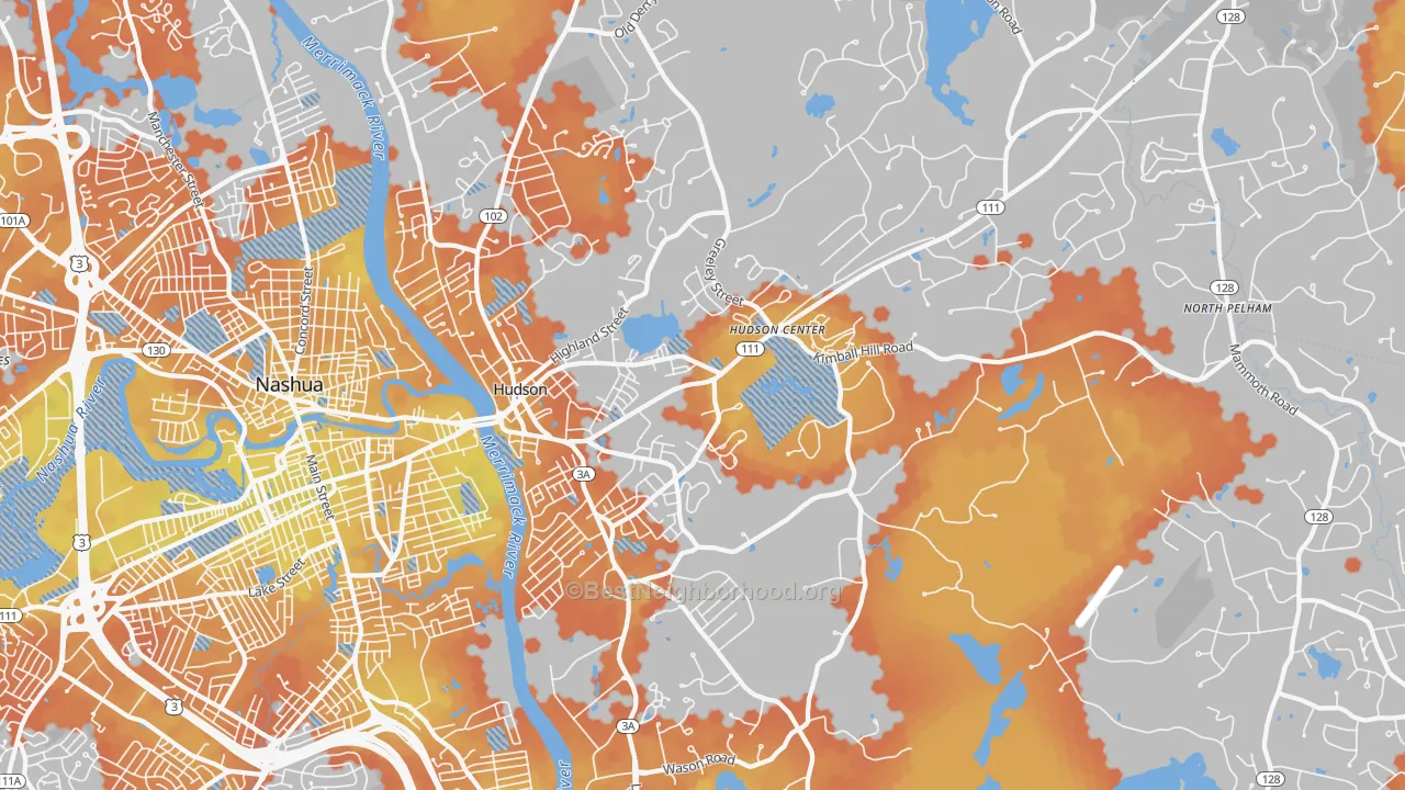 Bike Grade map of Hudson, NH