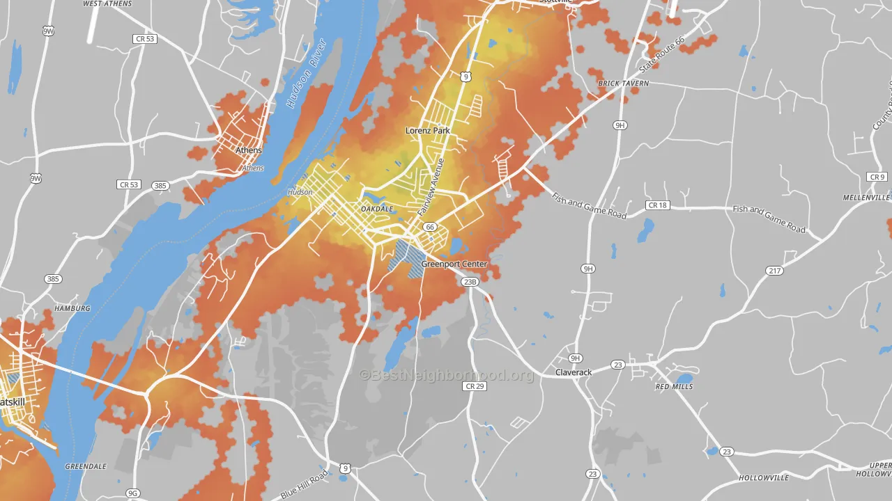 Bike Grade map of Hudson, NY