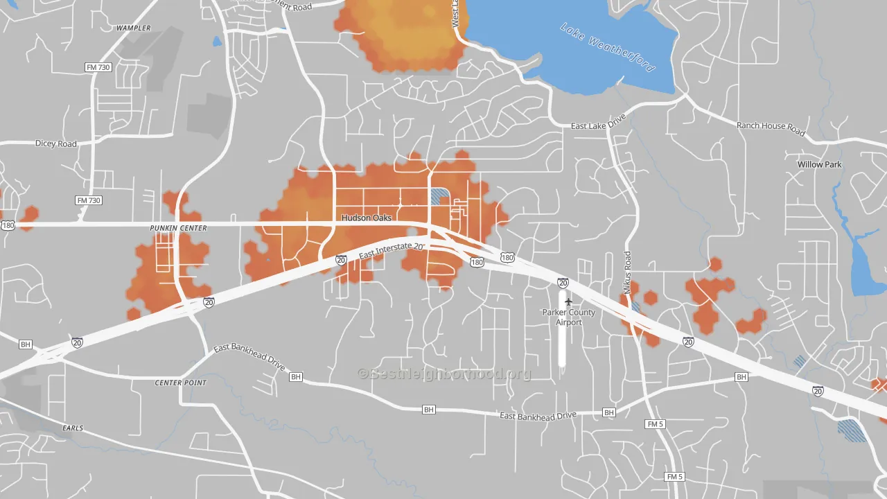 Bike Grade map of Hudson Oaks, TX
