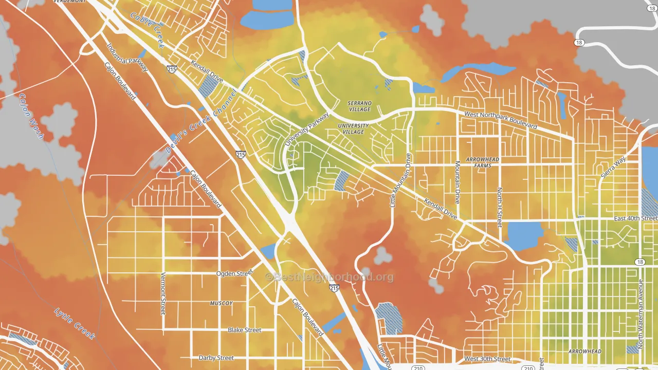 Bike Grade map of Hudson, San Bernardino, CA