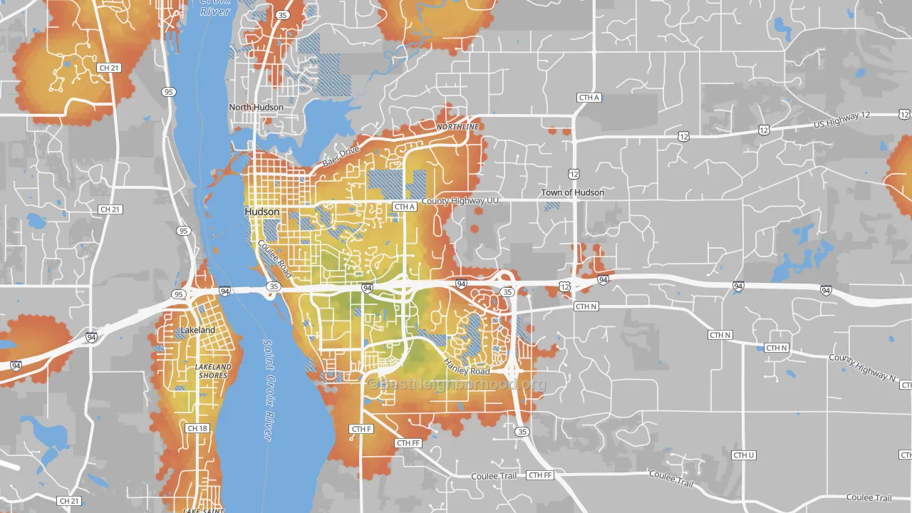 Bike Grade map of Hudson, WI