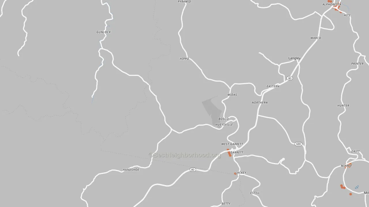 Bike Grade map of Hueysville, KY