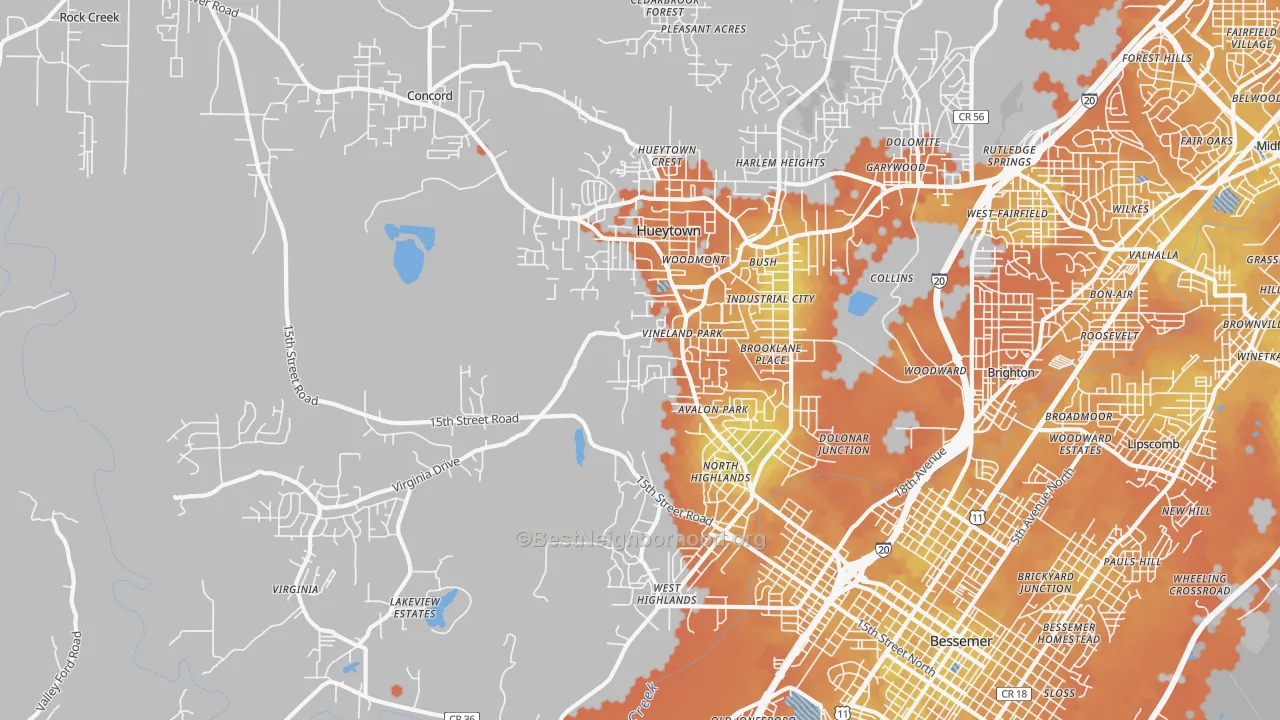 Bike Grade map of Hueytown, AL
