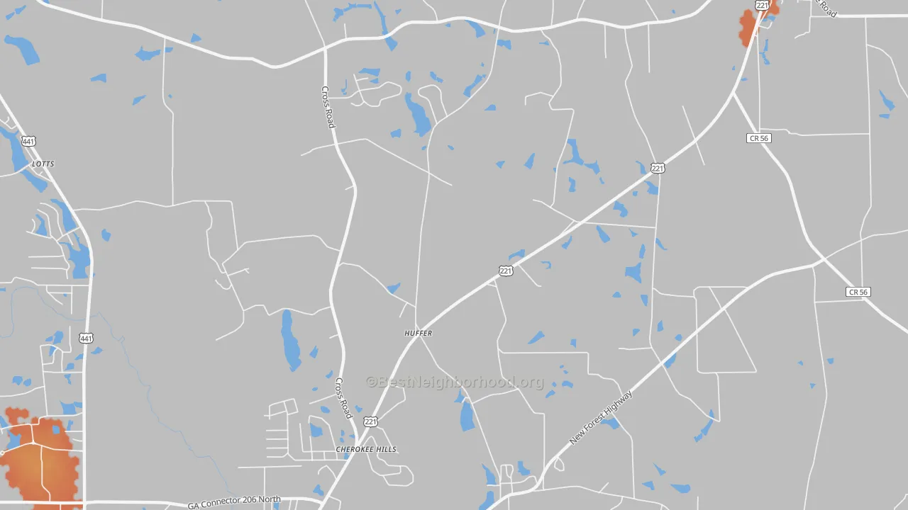 Bike Grade map of Huffer, GA