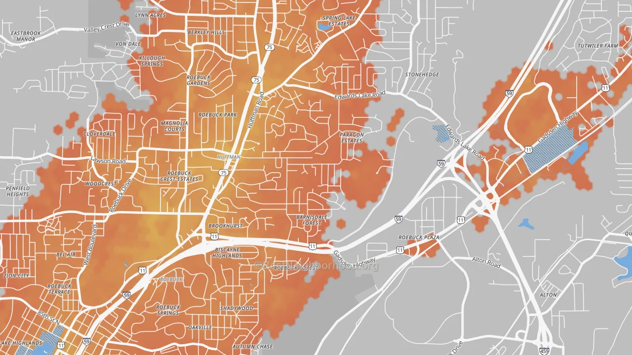 Bike Grade map of Huffman, Birmingham, AL