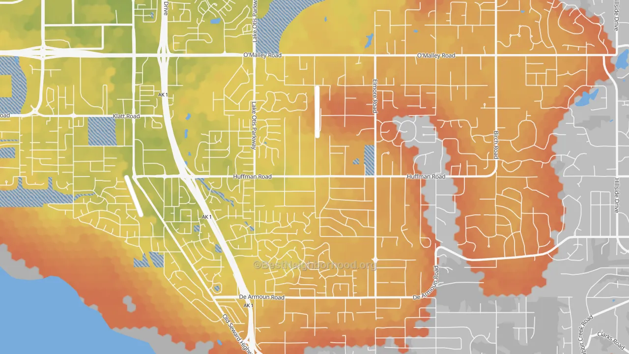 Bike Grade map of Huffman-O'Malley, Anchorage, AK