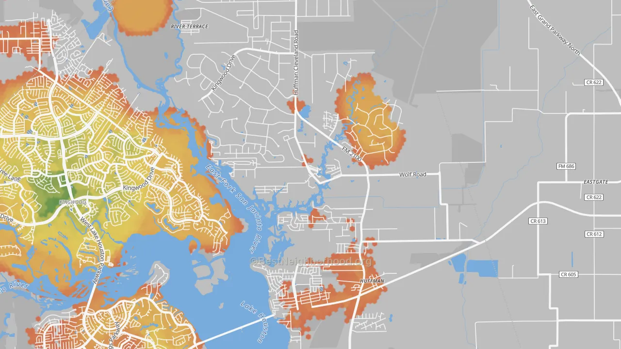 Bike Grade map of Huffman, TX