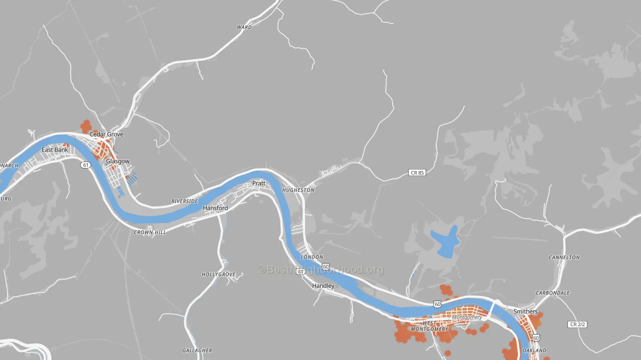 Bike Grade map of Hugheston, WV