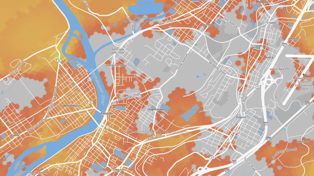 Bike Grade map of Hughestown, PA