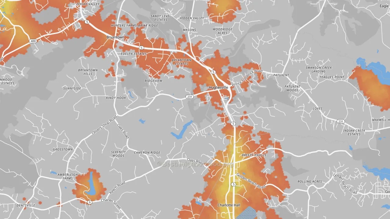 Bike Grade map of Hughesville, MD