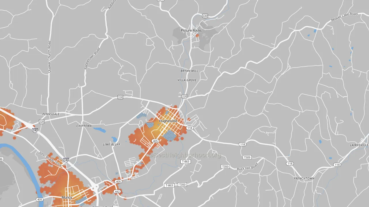 Bike Grade map of Hughesville, PA