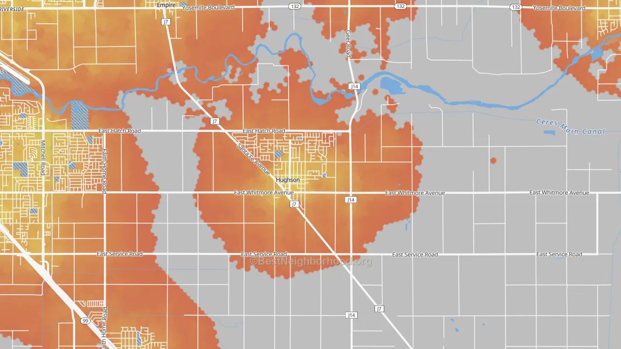 Bike Grade map of Hughson, CA