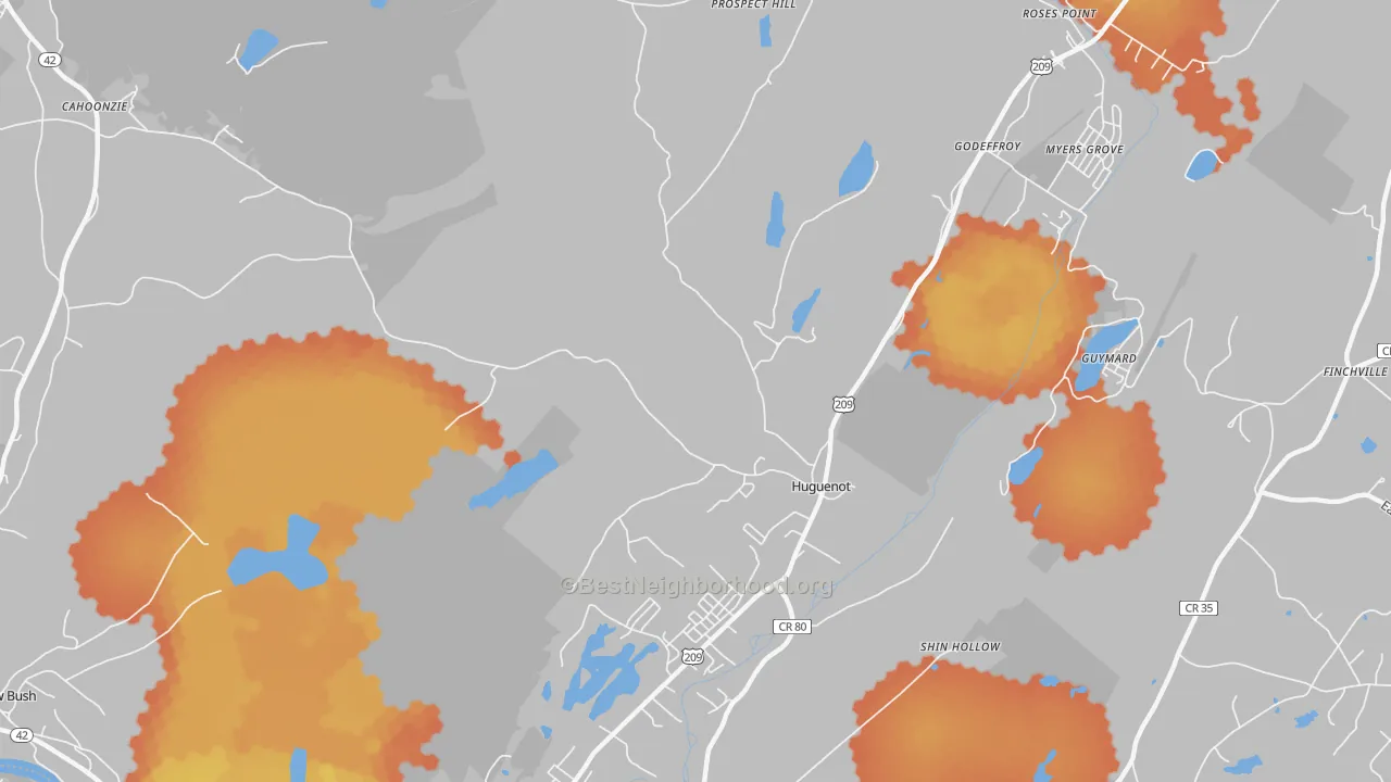 Bike Grade map of Huguenot, NY