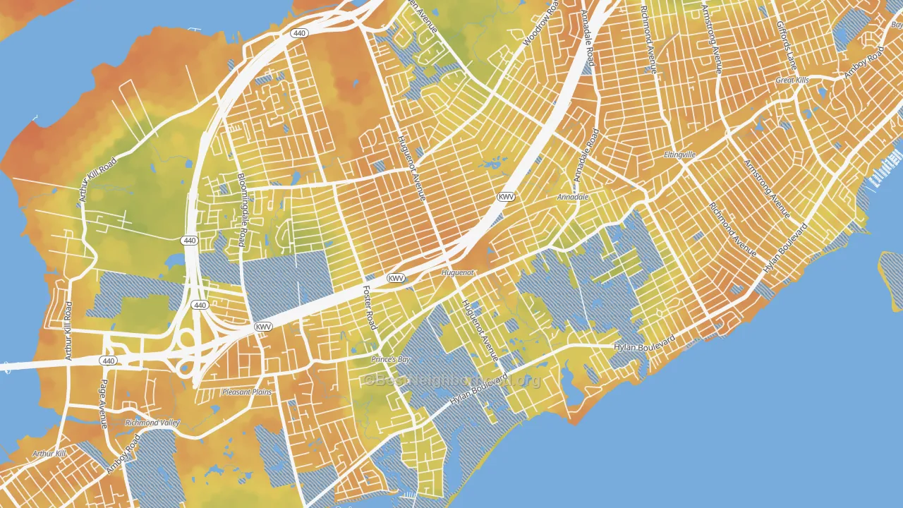 Bike Grade map of Huguenot, Staten Island, NY