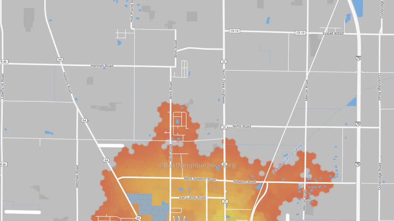 Bike Grade map of Hull Prairie, OH