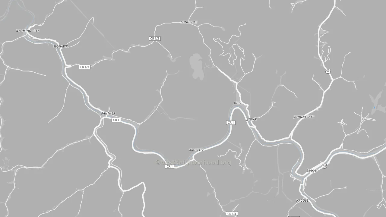 Bike Grade map of Hull, WV