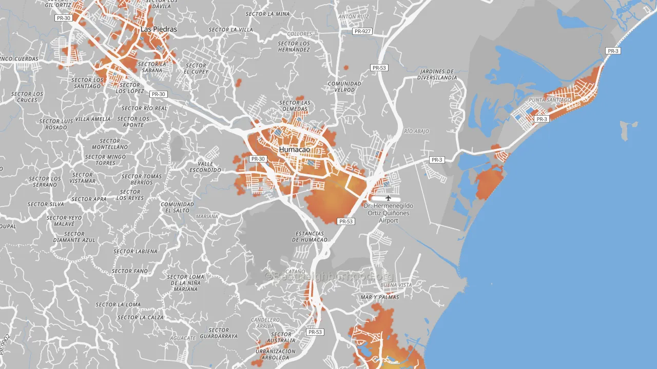 Bike Grade map of Humacao Municipio, PR