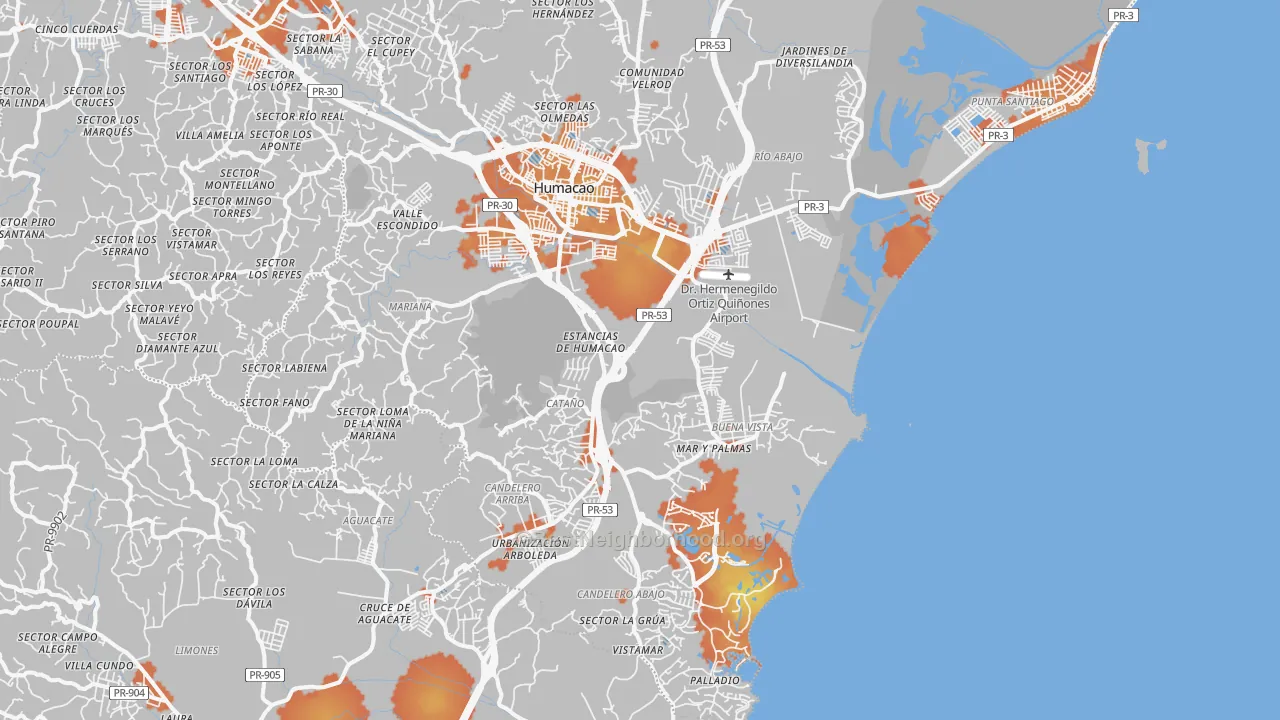 Bike Grade map of Humacao, PR