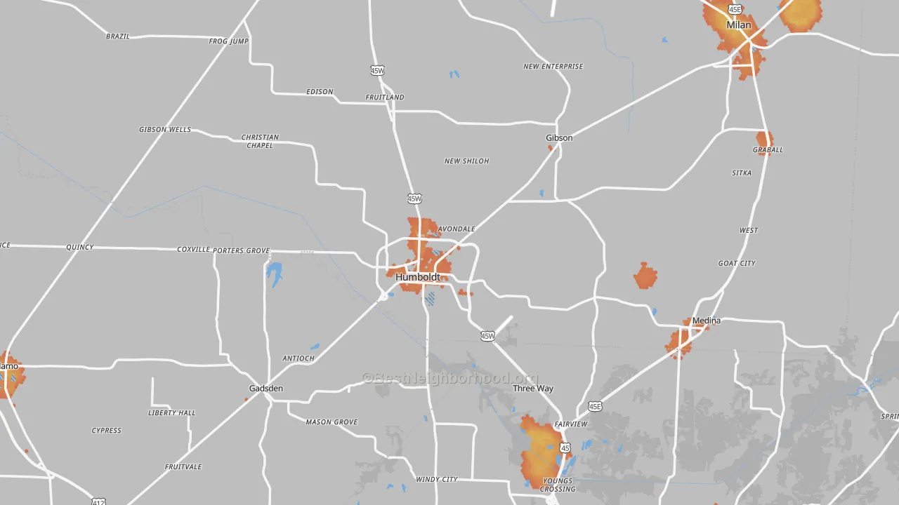 Bike Grade map of Humboldt, TN