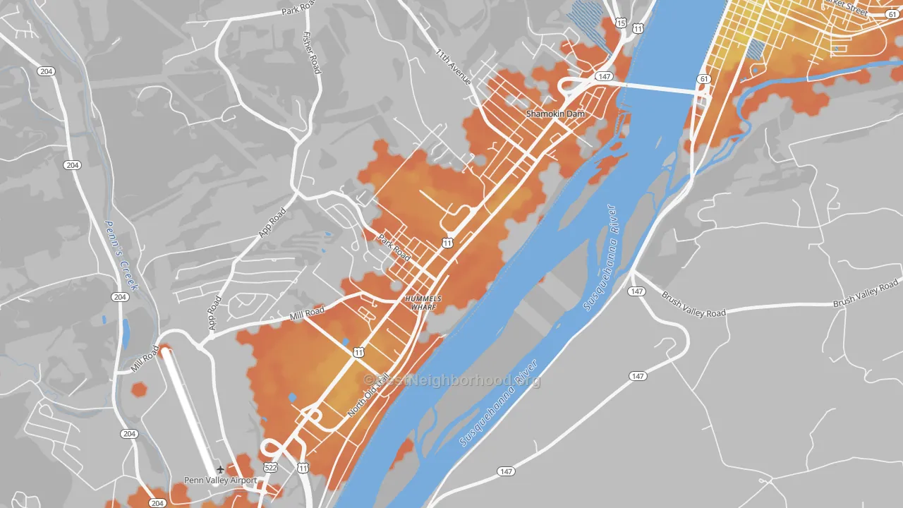 Bike Grade map of Hummels Wharf, PA