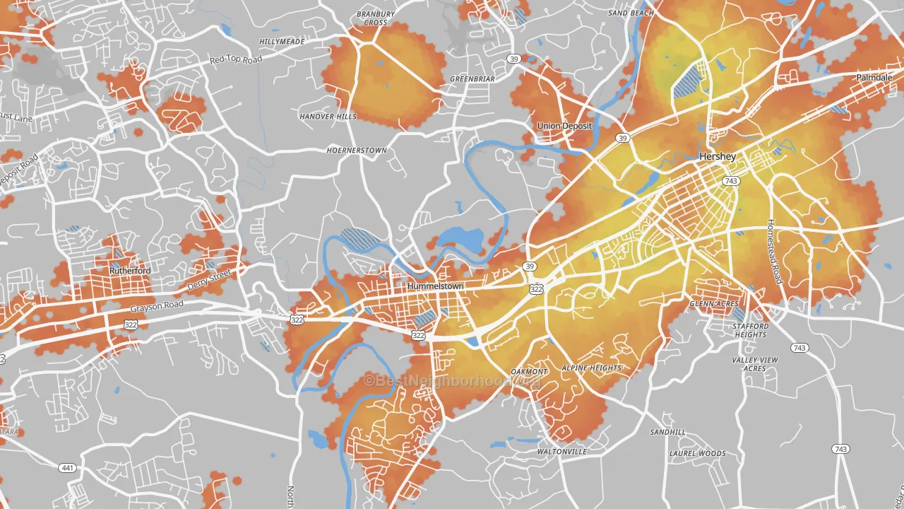 Bike Grade map of Hummelstown, PA