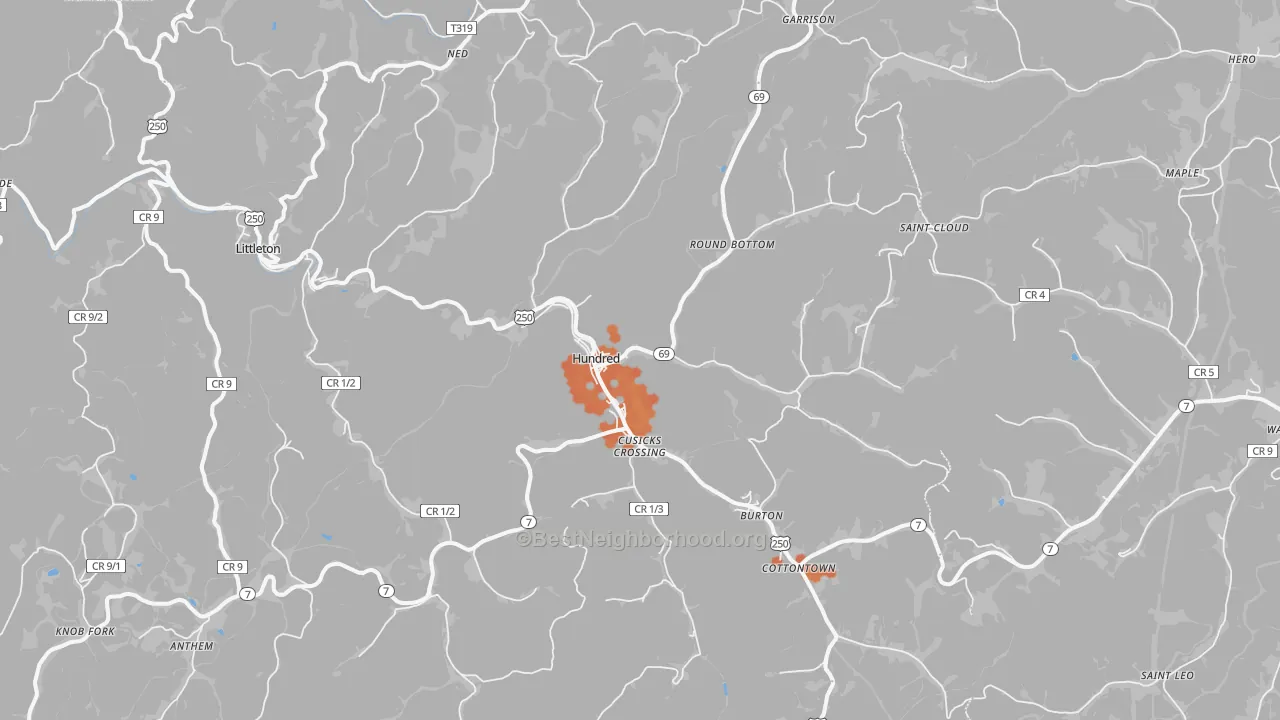 Bike Grade map of Hundred, WV